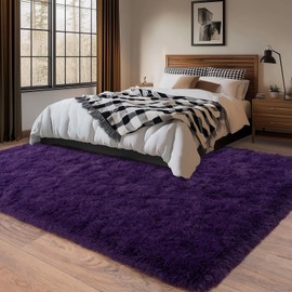 NSZONC 9x12 Large Area Rugs for Living Room, Soft Big Pruple Fluffy Fuzzy Shaggy Rug for Bedroom, Cozy Indoor Shag Carpet for Nursery Kids Room Dorm Home Decor Aesthetic, Non-Slip