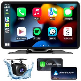 Wireless Apple Carplay Screen for Cars, 7" HD Portable Car Stereo Touch Screen for Apple CarPlay & Android Auto with Backup Camera/Mirror Link/Siri/Voice Control/GPS Navigation/AUX for All Vehicles