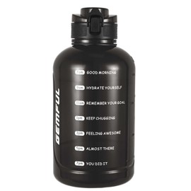 GEMFUL - Botella de agua de 2 litros con marcador de tiempo y asa, jarra motivacional grande de 64 onzas para ejercicios de gimnasio, sin pajita, a pr