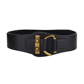 Diyafas Wide Belt for Women Leather Waist Belt Elastic Belt for Dresses Coats, black