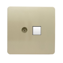 Trendi Artistic Modern Glossy Tactile TV Co-axial Socket + Telephone Socket Gold ART-TLP+TVGO
