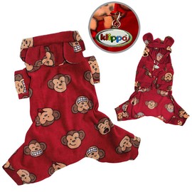 Klippo Silly Monkey Fleece Hooded Pajamas/Bodysuit/Loungewear/Coverall with Ears - Burgundy - Large
