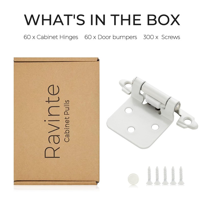 Ravinte 60 Pack (30 Pairs) 1/2" Overlay Cabinet Hinges, Self-Closing