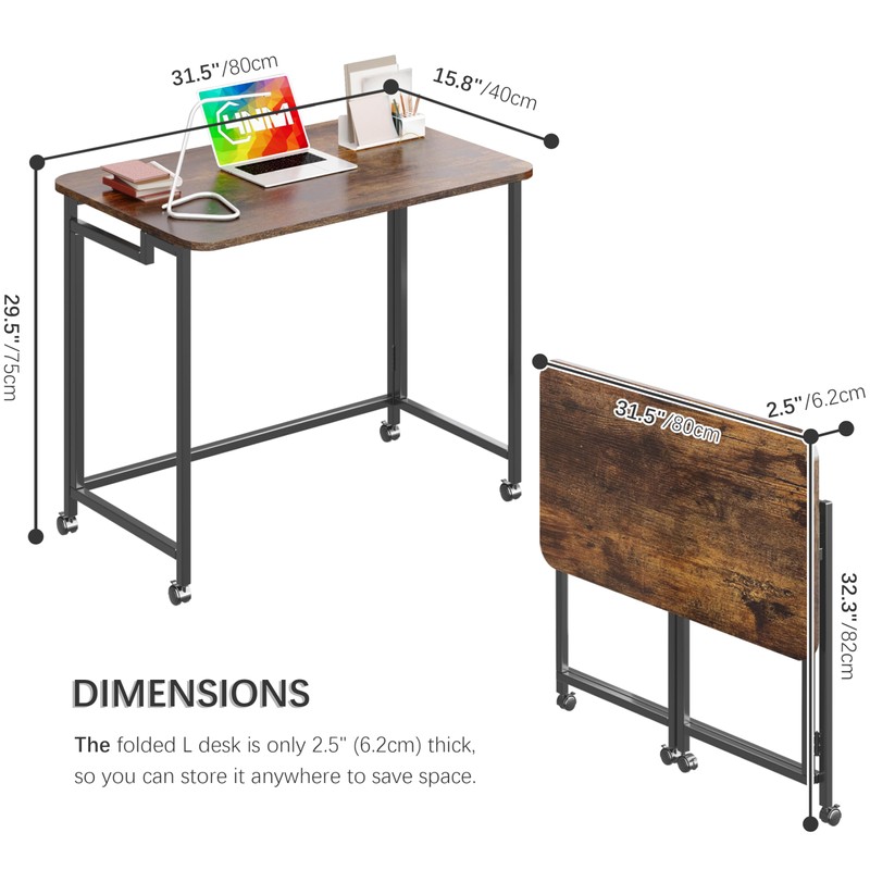 4NM 31.5" Mobile Small Rolling Computer Desk, Folding Laptop Cart