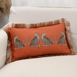 Huierxun Decorative Fall Orange Velvet Soft Throw Pillow Covers with Tassels 12x20 Inch Leopard Print Pillow Covers Modern Farmhouse Fall Home Decor for Sofa Living Room Couch Bed (Orange,12"x20")