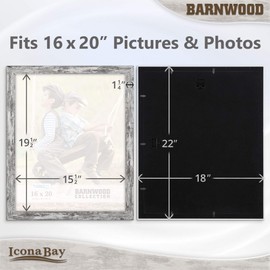Icona Bay 16x20 Pony Gray Picture Frame, Country Rustic Style 16 x 20 Poster Frame, Wall Mount Only, Barnwood Collection