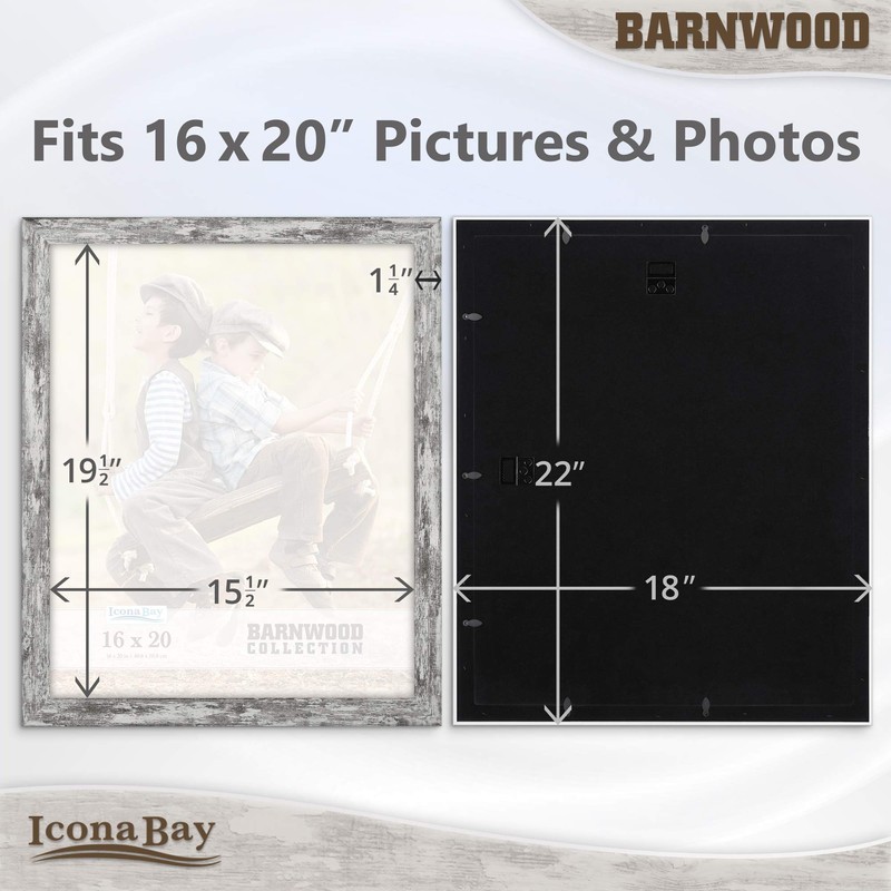 Icona Bay 16x20 Pony Gray Picture Frame, Country Rustic Style