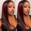 QMSSR Red Highlight 13X4 Lace Front Wig Synthetic Hair Pre