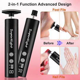 Cordless Electric Foot Callus Remover, 2 in 1 Electric Foot Nail File, Rechargeable Foot File Pedicure Tools & Nail Drill Bits for Feet/Hand Dead Skin with Digital Display, 9 Speed Adjustable（Black）