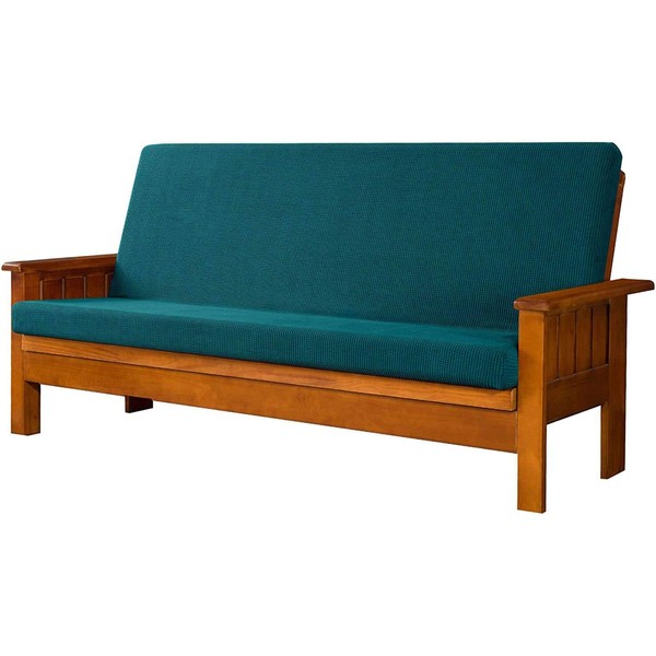 HUNOL Stretch Futon Couch Cover, Spandex Washable Armless Futon Cover Anti-Slip Sofa Slipcover Armless Furniture Protector for Children Pets-Blue-green-Futon