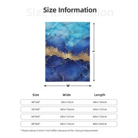 Jbofyee Blue Gold Marble Throw Blankets All Season Ultra Soft Warm Fleece Blanket for Home Bed Sofa Couch Chair Outdoor Travel Camping 50x40 Inch