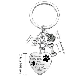 Dog Memorial Gifts Pet Memorial Keychain No Longer by My Side Forever in My Heart Key Chain Loss of Dog Gifts Paw Prints Charm Sympathy Gift
