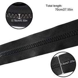 1 x zip in black, 70 cm, long spiral zip, 8 zips, for jackets, bags, bed linen (black)