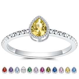 ZOEXUE Sterling Silver Stacking Birthstone Ring: Cubic Zirconia Teardrop - Birthday Gift for Women & Girls