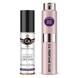 CA Perfume Duo Impression of Velvet Orchid For Women Eau de Parfum Refillable Sprayer + Fragrance Body Oil Roll-On Bottle 0.27 Fl Oz+0.33 Fl Oz