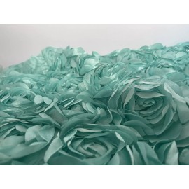 Nice Fabrics Aqua 3D Rosette Embroidery Satin Rose Flowers  Floral Mesh Fabric by the yard