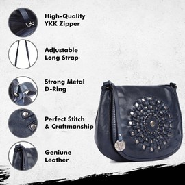 Bolso bandolera de piel para mujer, bolso de mano con correas ajustables y desmontables con bolsa para el polvo, marino, 23 x 18 x 8