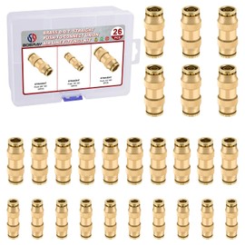 Boeray 26pcs Quick Connect Brass DOT Air Line Fittings Straight Union 1/4” 3/8” 1/2” Tube Push to Connect Fittings Air Suspension Fittings Straight Air Brake Union Push Lock Pneumatic Air Hose Fitting