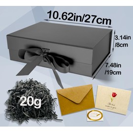 RUIXUE Black Gift Box 10.2x7.5x3.3 Inches,Gift Boxes with Lids Greeting Cards and Shredded Paper,Gift Boxes for Presents,Suitable for Gift Wrapping Birthday Wedding Christmas.