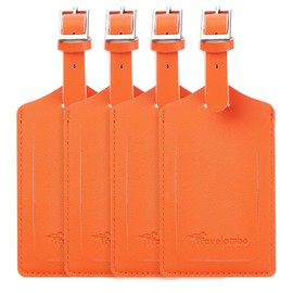 Travelambo 4 Pack Leather Luggage Tags for Suitcases Travel Labels Orange