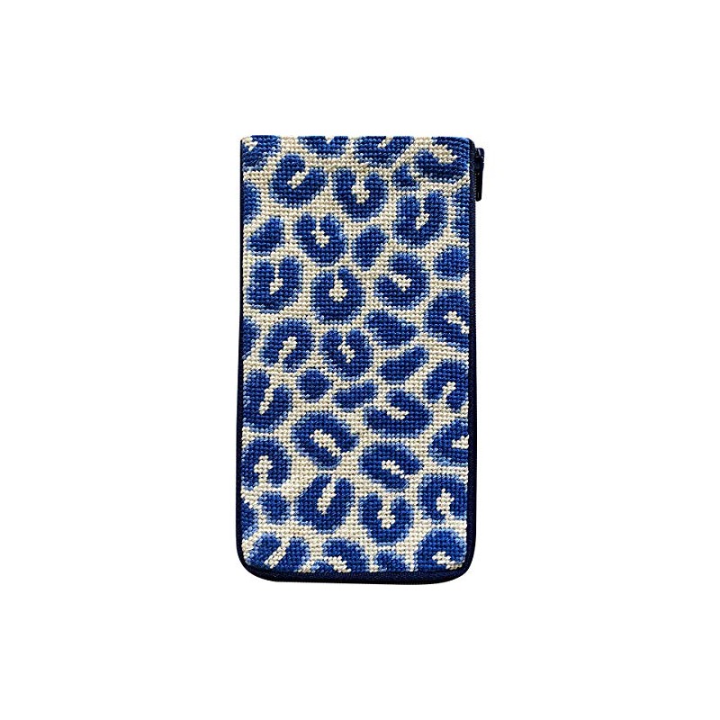Stitch & Zip Eyeglass Case Needlepoint Kit- Navy Leopard
