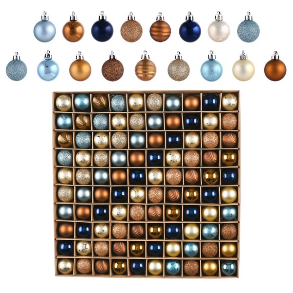 Valery Madelyn Mini Christmas Ball Ornaments, 100ct Blue and Gold