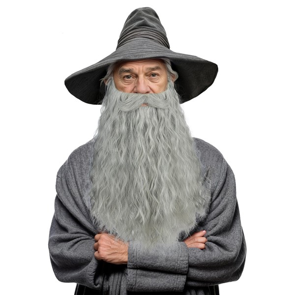 VGbeaty Men Long curly Gray Fake Beard Wizard Anime Cosplay
