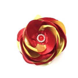 Kanzashi handmade hair clip flower red and yellow rose