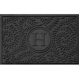 Bungalow Flooring Monogrammed Waterhog Door Mat, 2' x 3', Made in USA, Customizable Decorative Floor Covering, Skid Resistant, Indoor/Outdoor, Water-Trapping, Boxwood Collection, Charcoal