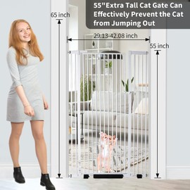 NexusSmash 55.1 inch Extra Tall Pet Gate Baby Gate, Extra Wide Adjustable 29.92"-43", Pressure Mounted Walk Through Swing Safety Dog Gate for Stairs, Doorways, Kitchen, White