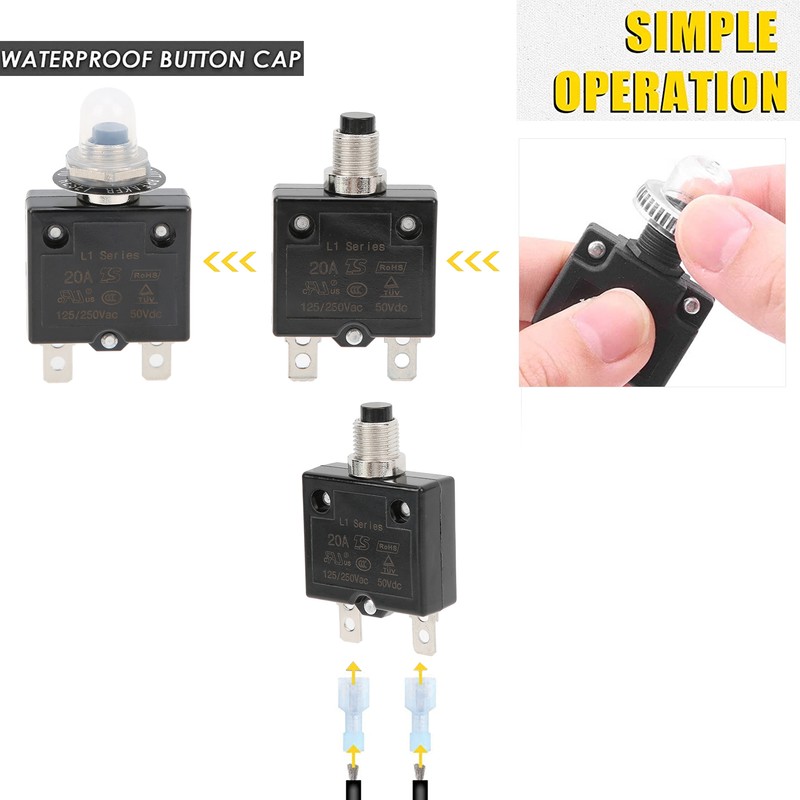 20A Overload Thermal Circuit Breaker with Quick Connect Terminals Waterproof