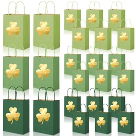FOGWOWO 24 Pcs St Patricks Day Gift Bags Gold Foil St Patrick's Day Gift Bags Shamrock Gift Bag with Handles St. Patrick's Paper Bag Candy Goodie Treat Bag for Irish Holiday Party Wrapping Supplies