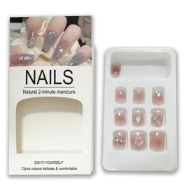 Press on Nails, 8-Piece False Nails Set with Adhesive Tabs and Nail File, Reusable Short Square Design for Women and Girls