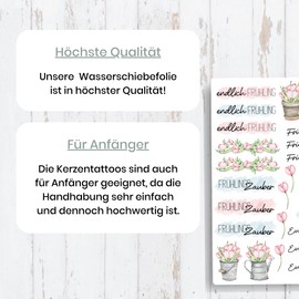 A4 Kerzentattoos Frühling 2025 | Frühlingsdekoration mit Tulpen | Kerzenfolie für Kerzen | Tattoo Folie Danke | Wasserschiebefolie für Stabkerzen | Frühlingslicht Frühlingsgruß
