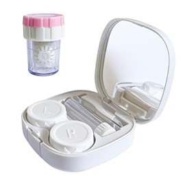 CADEVED Contact Lens Case Kit with Cleaner Washer, Contact Lenses Applicator Removal Tool Kit with Mirror Solution Bottle for Daily and Outdoor Use(White)