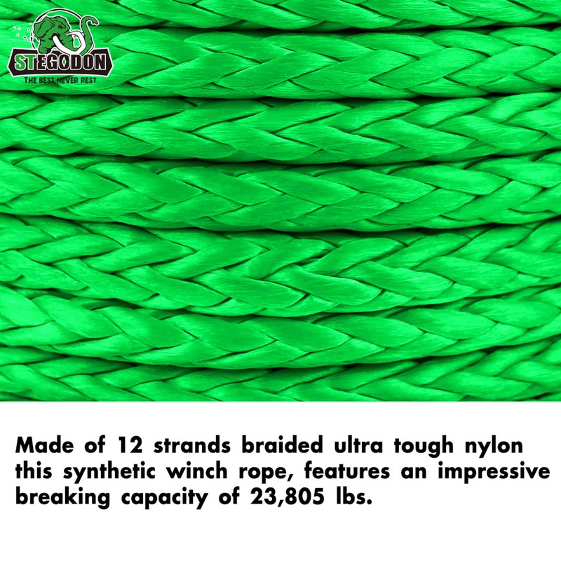 STEGODON 3/8" x 100ft Synthetic Winch Rope 23,809lbs Dyneema Winch