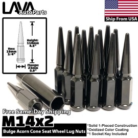 Lava Autoparts 32x Black 14x2 Spike Lug Nut Fit Ford Excursion 99-02 F250 05-07 F350 Dually