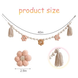 TTFdacai 2 Pcs Boho Tassel Garland with Wooden Beads, Daisy Wooden Tassel Garland Decor Pastel Tassel Garland for Farmhouse Wall Classroom Daisy Birthday Party Banner Baby Shower Decoration