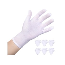 Donfri 6 pares de guantes de algodón para terapia hidratante y cosmética, guantes blancos delgados para dormir durante la noche, algodón para hombres y mujeres, guantes de tela elásticos para inspección de joyas de monedas