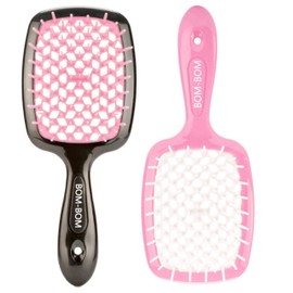 Wet And Dry Vented Detangling Hair Brush For All Hair Types, Light Weight Hairbrush, Scalp Massage Brush,BOM BOM 2 Units Kit (Black light pink)
