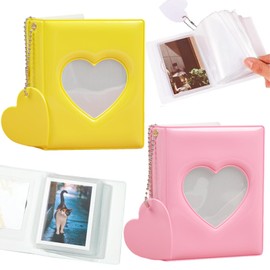 3 Inch Mini Photo Album Set of 2 Photocard Binder Mini Slip-in Album Photo Cards Kpop Photocard Photo Card Holder Heart Love Heart Photo Sleeves for Storing Photos, ID Cards, Cards (Pink Yellow)