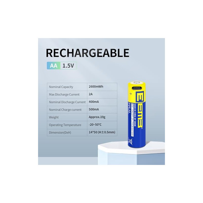 Baterias de Litio AA de 1,5V Recargables 4 Pilas AA