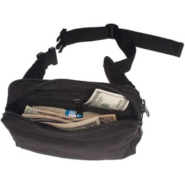 BankSupplies Large Belt Bag | 9”W x 5”H x 4”D | Denier Nylon Fabric | Black | Heavy Duty Nylon Zippers | 5 Separate Cash Compartments | Zippered Coin Pocket | Adjustable Waist Belt | Travel Fanny Pack