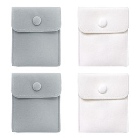 MultiValue 4 PCS Jewelry Pouch, Small Velvet Jewelry Organizer Travel Jewelry Case with Snap Button Small Gift Storage Bags Soft Pouches Small Jewelry Bags for Earrings Bracelet Necklace (Gray+White)