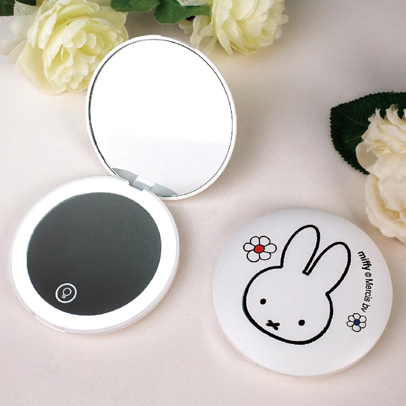 Miffy Handheld LED Makeup Mirror, Foldable 2-Side 1x/10x Magnification,Pocket Small