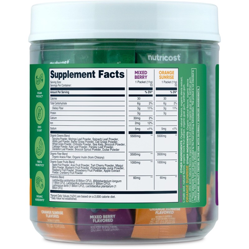 Nutricost Organic Super Greens (Variety Pack) 20 Stickpacks - Gluten-Free,