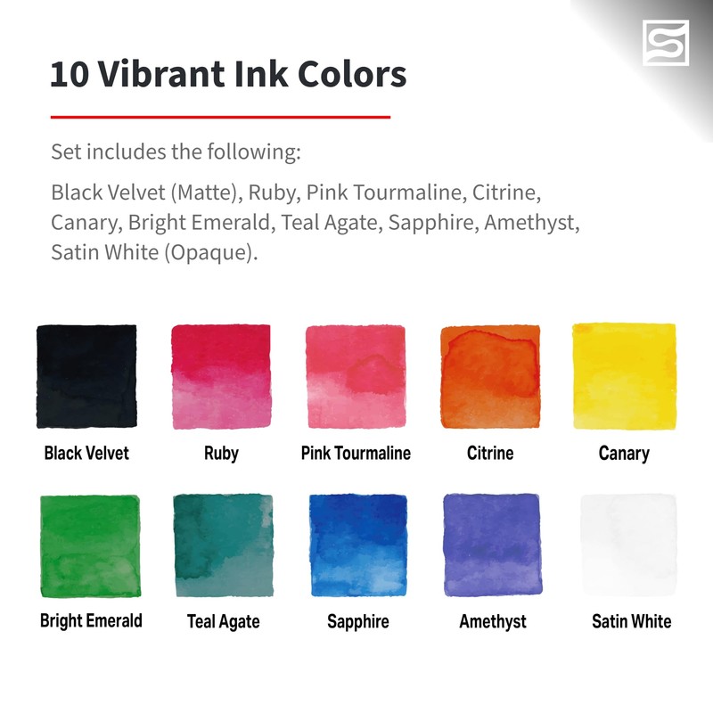 Speedball India Ink Set, 11 Piece, Includes (10) 12ml Jars