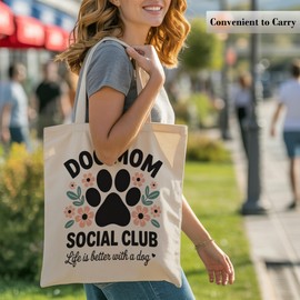 Dog Mom Tote Bag for Women, Gift for Dog Lovers, Reusable Shopping Canvas Bag