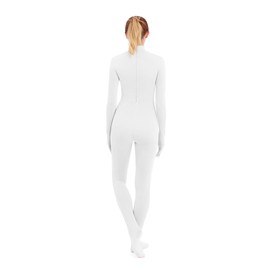 SUPRNOWA Women's Jumpsuit Bodycon Full Body Footed Unitard Long Sleeve Bodysuit with Zipper Comfortable Spandex One-Piece Dance Costume (M, White Footed with Hand)