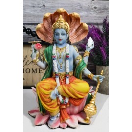 8 Inch Vishnu with Lotus Mythological Indian Hindu God Statue Figurine